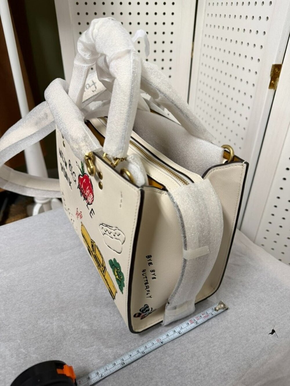COACH Rogue 25 Leather Satchel Bag Sketch Print New York Chalk White Crossbody - Picture 10 of 11